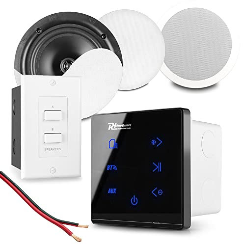Power Dynamics Powerline A50B Bluetooth Ceiling Speakers Bedroom & Bathroom Audio System - Amplifier, Waterproof Ensuite Speaker & Speaker Selector Switch Included
