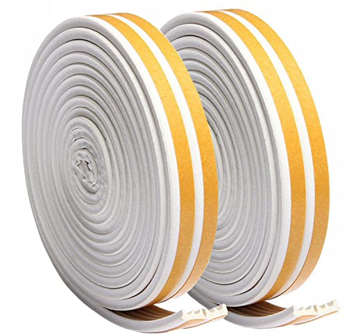 Weather Stripping Tape, Doors Windows Draught Excluder Self-Adhesive Anti-Collision Rubber E Type Foam Sealing Tape, Rubber Sound Insulation for Door Window Draught Stopper (White E-9 x 4-20 m)