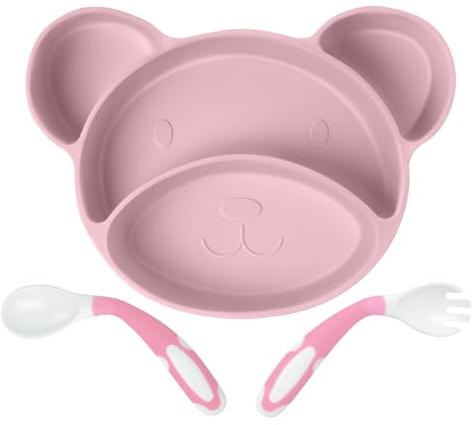 Vicloon Platos de Silicona, Platos de Bebé con Ventosa, Platos para Niños, Plato de Alimentación Antideslizantes, Placa Dividida de Entrenamiento Seguro en Lavavajillas