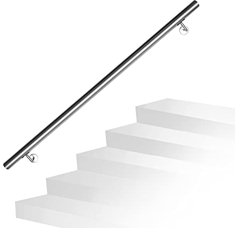 Daromigo Barandilla de acero inoxidable, pasamanos para escaleras, pasamanos de pared, escaleras con soporte de pared y tapas finales, barandilla de escalera interior y exterior, longitud: 120 cm