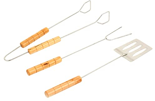Set di Strumenti per Barbecue 3PCS, Spatola Pinze Forchetta in Acciaio Inox, Kit di Utensili per Grigliate, Accessori per Cucinare all'Aperto