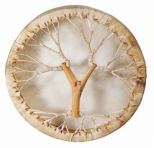 Shamanentrommel Ziegenhaut Ø 45 cm mit Griff im Baum Stil Rahmentrommel im mysevendo Set Rund Shaman Drum Goat Skin inkl. Stick