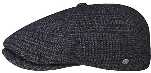 Bugatti Willerson Check Flatcap Schirmmütze Schiebermütze Ballonmütze Herren - Made in The EU mit Schirm, Schirm Winter Herbst-Winter - 58 cm dunkelblau