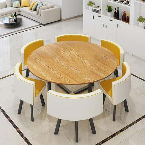 EYEWEB Esstisch mit 6 Stühlen Set,Rund Konferenztisch Besprechungstisch Empfangtisch Bartisch mit Barhocker Balkon Esstisch(Yellow 2)