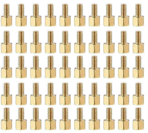 YOKIVE 50Stk Abstandsbolzen Schrauben Messing Sechskant PCB Abstandsbolzen | Halten Höhe konsistent Ideal für Hauptplatine, Gold Ton, M2.5, 4mm+4mm, Messing, Sechskant, PCB