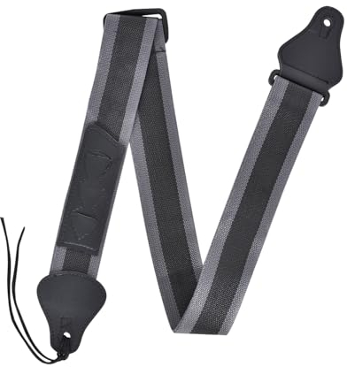 Wisebom Gitarrengurt, Geflochtene Verstellbarer Baumwolle Gitarren-Gurt, mit Leder Ende 3 Plektrumhaltern, Effektiver Druckentlastender, für E-Gitarre, Westerngitarre, Akustikgitarre & Bass, Schwarz