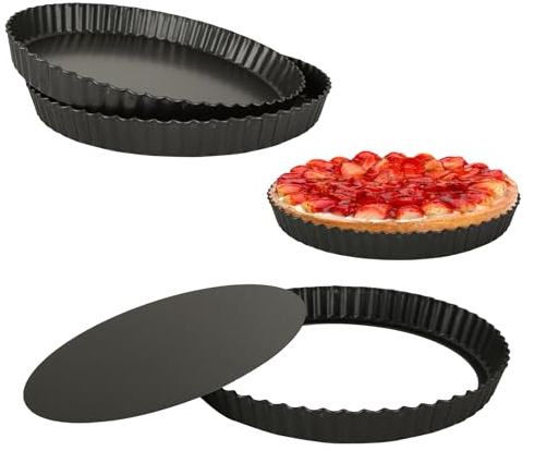 DAJAVE 4 Pack Quiche Tin 9 Inch Quiche Dish with Loose Bottom, Tart Tins for Baking Large Pie Tin Carbon Steel Flan Tins for Baking Quiches, Tart, Pie