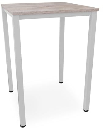 Stehtisch Büro-Besprechungstisch Metallgestell grau, Beine quadratisch, Steh-Arbeitstisch Gesamthöhe 112,5 cm, Pausentisch Empfangstisch hauseigene Fertigung, Workstation (Eiche modern, 80 x 80 cm)