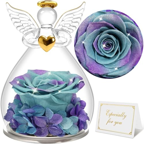 Sunia Ewige Rose Engel Geschenke für Frauen, Ewige Rose im Glas Engel Figur Mama Geschenk, Geburtstagsgeschenk für Frauen, Geschenke für Mama, Mutter Oma Geschenk, Muttertag Weihnachten Valentinstag