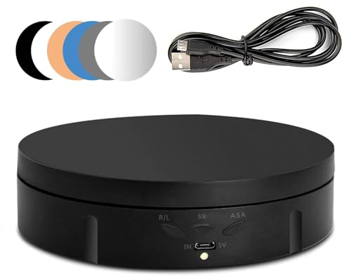 luolety Electric Rotating Turntable for Photography, 360 Degree 10KG Load Motorized Rotating Stand Display for Live Video with 5 Backgrounds for Display Jewelry, Watch (Black)