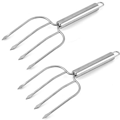 Haletia Stainless Steel Turkey Forks Set of 2, Poultry Lifting Forks Four Needle Meat Forks Turkey and Meat Lifters Claws Carving Fork