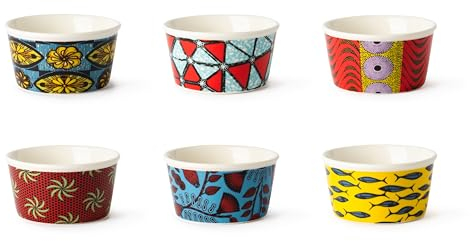 Excelsa Afrika Lot de 6 tasses à crème glacée/apéritif, porcelaine, diamètre 8,7 cm, décors assortis