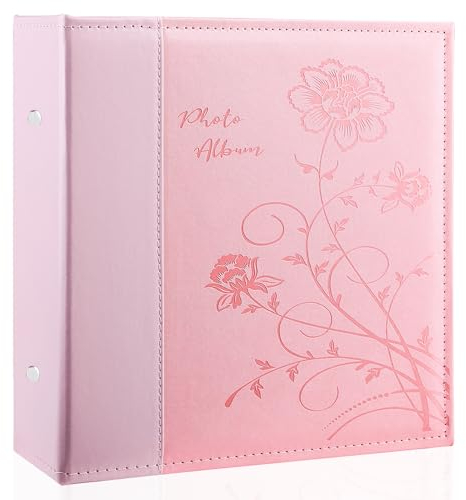Miaikoe Fotoalbum 10x15 600 Fotos Slip in, Extra große Kapazität Leder Cover Bilderalben hält 600 horizontale und vertikale 10x15cm Landschaft Fotos für Hochzeit Familie (Rosa)