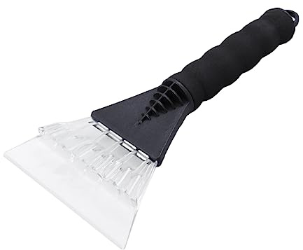 INOOMP Pelle à Neige pour Voiture avec Grattoir Glace, Manche Antidérapant en Caoutchouc Noir, Outil Compact et Résistant pour Pare-Brise, Déneigement Automobile Hiver