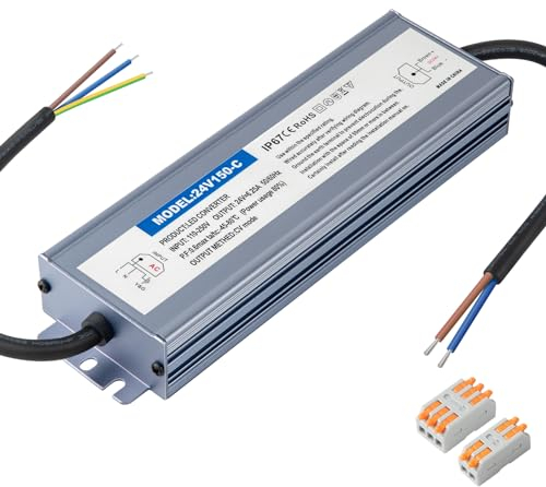 Karyoosi LED Transformateur 24V 150W 6.25A, Alimentation 24V, Transformateur 230V à 24V DC, Étanche IP67 pour Éclairage LED Intérieur et Extérieur