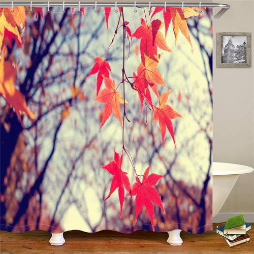 Duschvorhang Ahornblatt Rot Duschvorhang Stoff Polyester Badevorhang Shower Curtains Antischimmel Duschvorhang Wasserdicht Duschvorhänge Duschvorhang 240x200 mit 12 Duschvorhangringen