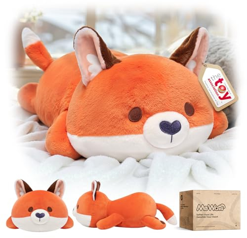 Mewaii Peluche Cuscino Kawaii Stitch Peluche Volpe Arancione Giocattolo Abbraccio Animali di Peluche Natale Compleanno Regalo per Ragazze 33CM
