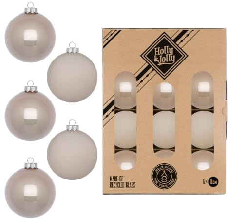 Weihnachtskugeln Glas 8cm 12 Stück - matt & glänzend - Christbaumkugeln Weihnachtsbaumkugeln für Weihnachten - Christbaumschmuck & Weihnachtsbaumschmuck - Fine Alabaster