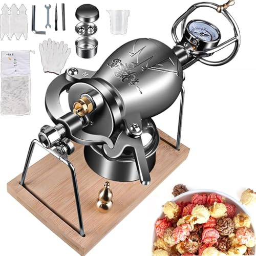 Machine à Pop-Corn à Riz Soufflé Acier Inoxydable Chinois Machine à Pop-Corn Main Acier Inoxydable Petite Machine Pop-Corn pour CuisinièRe Machine Pop-Corn Pression RéTro pour Maison(360ml)