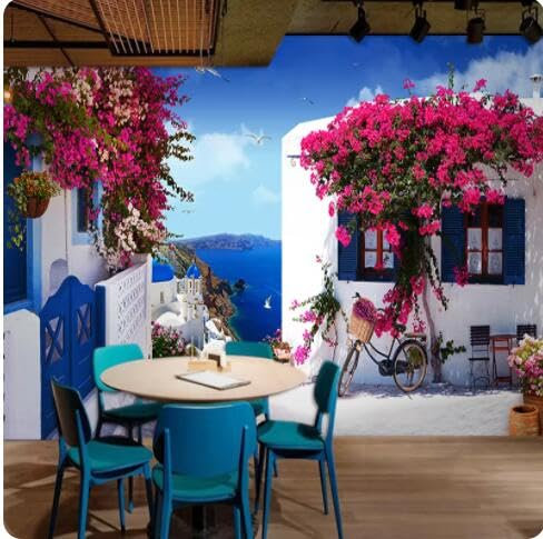 rskjdghshd Papier Peint Photo Personnalisé Paysage Marin Rose 3D Café Restaurant Toile De Fond Romantique Papier Peint Décoration D'Intérieur 3D-200Cmx140Cm