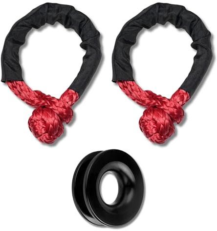 AC Tools Kit de Rescate Offroad: 2 Grilletes sintéticos de Plasma 12 mm x 50 cm + 1 Polea de Reenvío, Colores a Elegir Gris o Rojo. (Rojo)