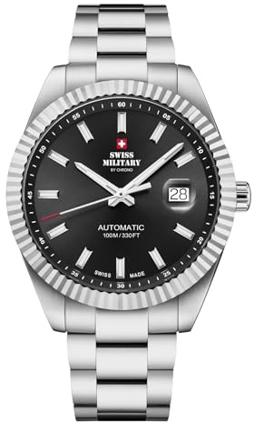 Swiss Military by Chrono SMA34110 Montre automatique pour homme avec bracelet en acier inoxydable et verre saphir 10 ATM, argenté, Bracelet