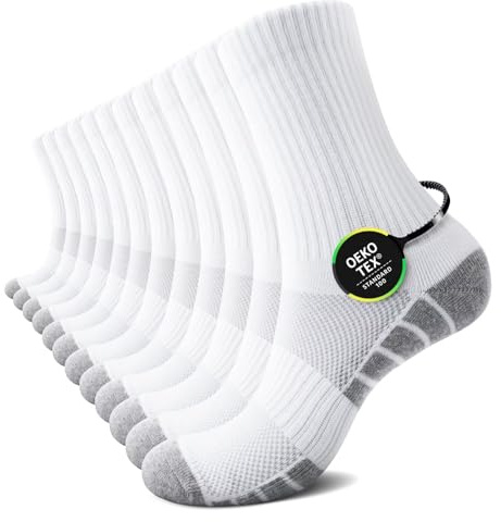 TUUHAW Chaussettes Homme Femme Coton Chaussettes de Sport Éponge (Lot de 6) | Mi-Mollet, Doux Respirable Confortable, Anti-Ampoule, Coussinée, Pour Tennis Course Basket Skate Golf, OEKO-TEX Standard 100