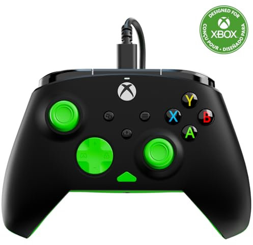 Turtle Beach Rematch Core Nero/Verde - Gamepad cablato - Con licenza per Xbox Series XS, Xbox One e PC - Pulsanti audio, motori Rumble e grilletti a impulsi, cavo da 3 m