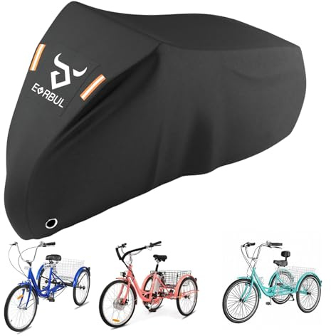EVRBUL 75L x 30W x 44H Inch Adult Tricycle Cover, Outdoor Storage 3 Wheeled Bike Cover, Heavy Duty 420D Waterproof Electric Trike Cover for 3 Wheeled Bicycles Within 29 Inch