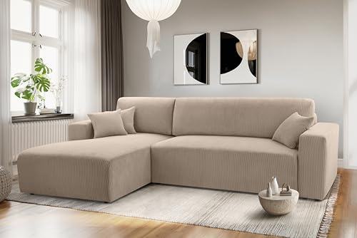 AXLIVING Catea Beige Sofa mit Schlaffunktion – Ecksofa 279cm mit Bettkasten L