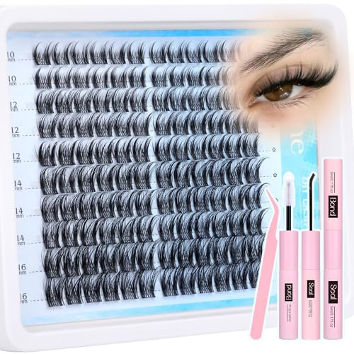 Zegaine Natural Lash Clusters Kit Manga Eyelash Clusters Clear Band Anime Cluster Eyelash Extensions Kit Individual Lashes Natural DIY Lash Extension Kit with Lash Bond&Seal, Tweezers 10-16MM 120Pcs