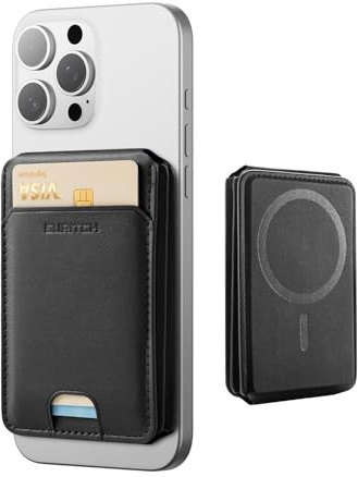 SURITCH Wallet Kompatibel mit MagSafe, NFC Kartenhalter mit RFID-Blockierung, Magnetische Handy-Stativ-Geldbörse mit Verstellbarem Ständer, Selfie-Stick für iPhone 17/16/15/14/13/12 Serie, Schwarz