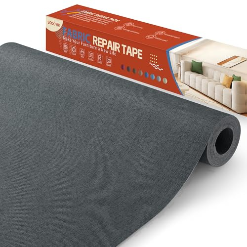 Sgooyir Linen Fabric Repair Tape Kit, 16 x 80 Self-Adhesive Couch Patch Repair Fabric Patches for Furniture, Clothes, Upholstery, Carpets, Chairs, Sofas, Pillows Darker Grey