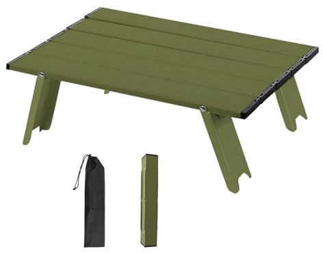 Colrid Mesa Camping Plegable Aluminio Ultra Ligera 30 kg - Portátil 39.5x29x12.5cm para Senderismo, Montaña, Playa, Picnic - Antideslizante & Compacta (Verde Militar)