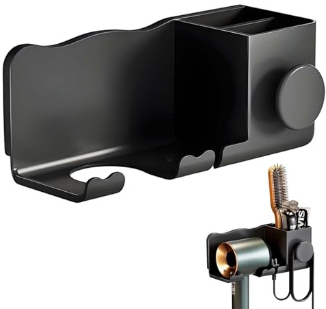 FZYCOM Fönhalter mit Kabelhalterung und Kammaufbewahrungsbox, Föhn Halterung Ohne Bohren, Fön Halterung, Haartrocknerhalter, Hair Dryer Holder, Föhnhalterung Bad Ohne Bohren, Bad Organizer Hängend