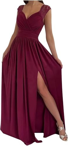 TANMESSO Vestido largo formal para mujer, cuello en V, fruncido, sin mangas, elegante, para dama de honor, boda, invitada
