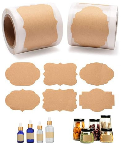 KEWUF 2 Rollos Etiquetas Adhesivas (300 Unidades/Rollo), Etiquetas para Frascos, Pegatinas Nombre, Etiquetas Regalo, Para Tarros De Mermelada, Tarros De Especias, Botellas (2 Modelos)