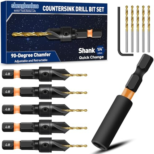Countersink Drill Bit Set for #4, 12 PCS Counter Sink Drill Bits, Quick Release Countersink Set, 1/4 Inch Hex Shank, Magnetic Extension Adjustable bit Holder for Woodworking
