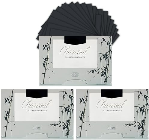 Verazquy 3 Pack Bamboo Charcoal Oil Blotting Sheets for Oily Skin - 300 Count, Large 9 x 6cm Oil Absorbing Paper for Matte Face Control, Men and Women.