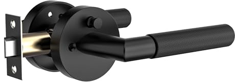 Zylaria 1 Pack Matte Black Door Lever Handle - Keyless Privacy for Bedroom/Bathroom, Anti-Slip Knurled Grip, Fits Left/Right Hand Doors