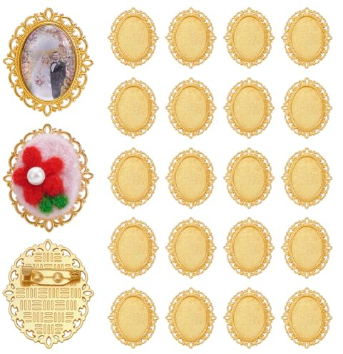 PH PandaHall Support de Broche Cabochon Plateau Ovale Vierge avec Épingle Cabochon Broches Style Vintage Broche Base pour Photo Mariage Noël Fabrication de Bijoux DIY
