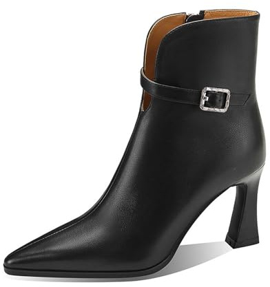 Generisch Botas de invierno para mujer, botines con tacón de bloque, botines de piel, tacón de aguja, tacón alto, moda, elegantes, tacón, otoño, invierno, botines, Negro , 37.5 EU