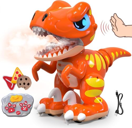 2.4Ghz Ferngesteuerter Dinosaurier Spielzeug Roboter Dino Kinder Spielzeug Gestensensor Anfassen und Folgen mit 14 Funktionen, Tanz Musik RC Dino Roboter Spielzeug Geschenk für Kinder 3-12 Jahren
