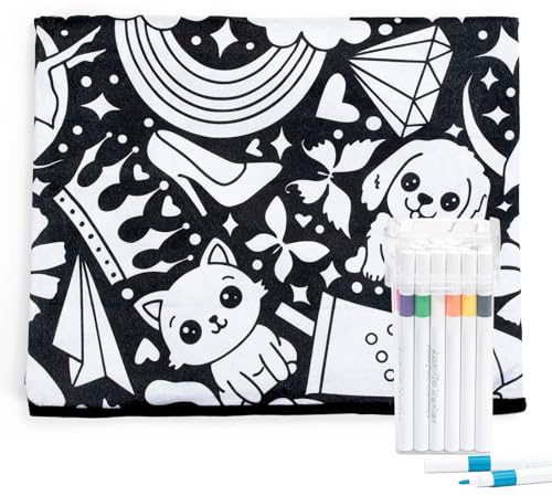 Kunoli Colouring Blanket, DIY Color Your Own 50×60 Inch with 24 Pens, Creative Personalized Fuzzy Velvet Washable, Cozy Home Decor for Adults