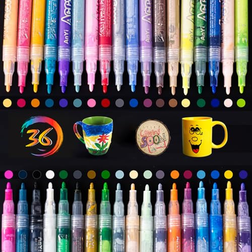 DomoJoy Acrylic Paint Pens Marker, 36 Colours Acrylic Markers for Colouring, Glass, Mugs, Ceramic, Rock Painting and DIY Crafts porcelain pens