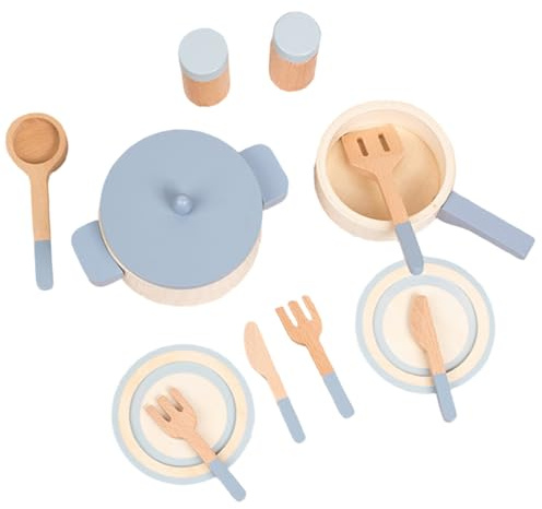 Toy Kitchen Accessories - Wooden Pots and Pans Playset Play Kitchen Accessories for Toddlers 3+ Years - Cookware Playset for Boys Girls Outdoors