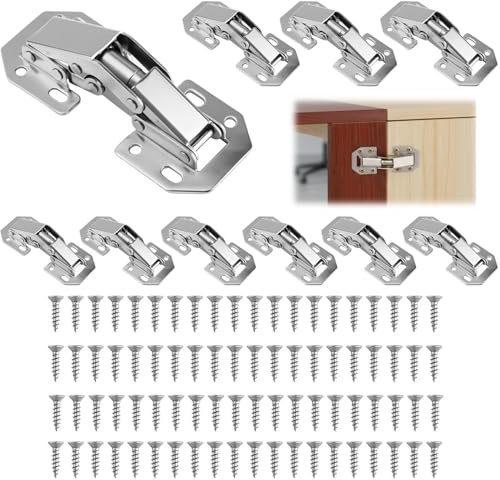 10 Pcs Cabinet Hinges Kitchen Cupboard Hinges,Concealed Cupboard Door Hinges with Screws, Hinge for Wardrobe, Bathroom Bedroom Dining Cabinet