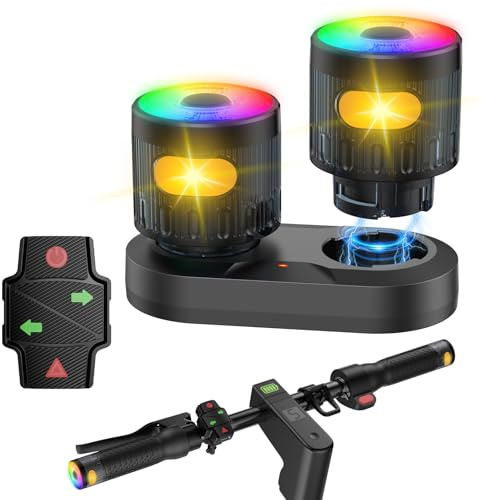FXINRUIA E Scooter Blinker Griff mit Farbwechsel-Lichtern Roller Blinklicht | mit magnetischer Ladestation Fernbedienung Warnlicht für Xiaomi M365/Pro2/1S Ninebot G30 Ersatzlenker Scooter-Zubehör