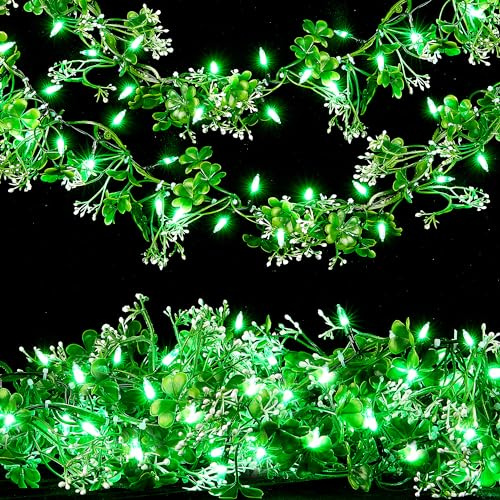 BlcTec 9.85 FT St Patrick's Day Garland with 50 LED Green Lights, Battery Operated Irish Garland Lights with 8 Lighting Modes & Waterproof for Home, Porch, Front Door, Table, Mantle Décor, 1Pack