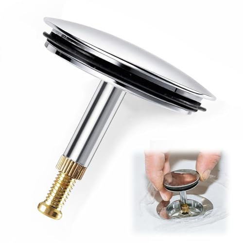 43mm Adjustable Bath Plug Manual Pop-Up Bathtub Plug Replacement, Universal Bath Drain Stopper for UK Standard Bathtubs, Easy Installation and Durable Bathroom Accessory